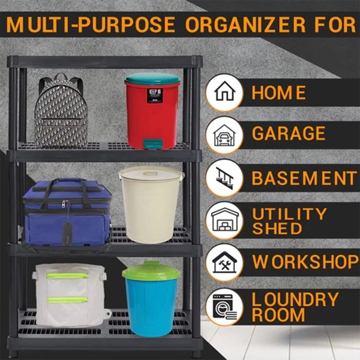 Juggernaut Storage 56 Inch 4 Shelf Plastic Utility Shelving Storage Unit