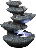 Modern Stone Tiers 14" Fountain W/LED Light: Small Indoor/Outdoor Water Feature For s, Entryways, Gardens & Patios. Hand-Crafted Design. HF-B16-14LT