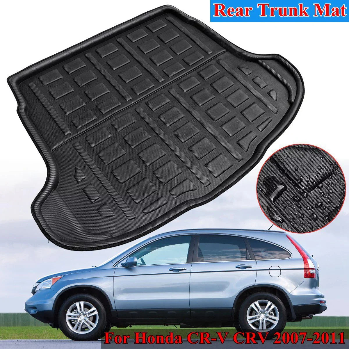 1pcs Cargo Liner Mat for Honda CR-V CRV 2007-2011 Boot Rear Trunk Floor Tray Waterproof All Weather, Black