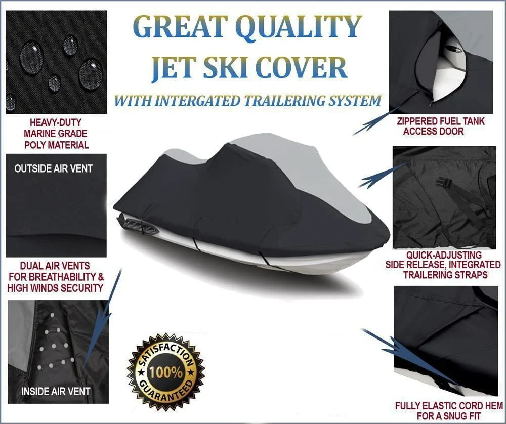SUPER HEAVY-DUTY PWC JetSki Cover Compatible for POLARIS JET SKI GENESIS PWC COVER 1999 2000 2001 2002 Black/Grey