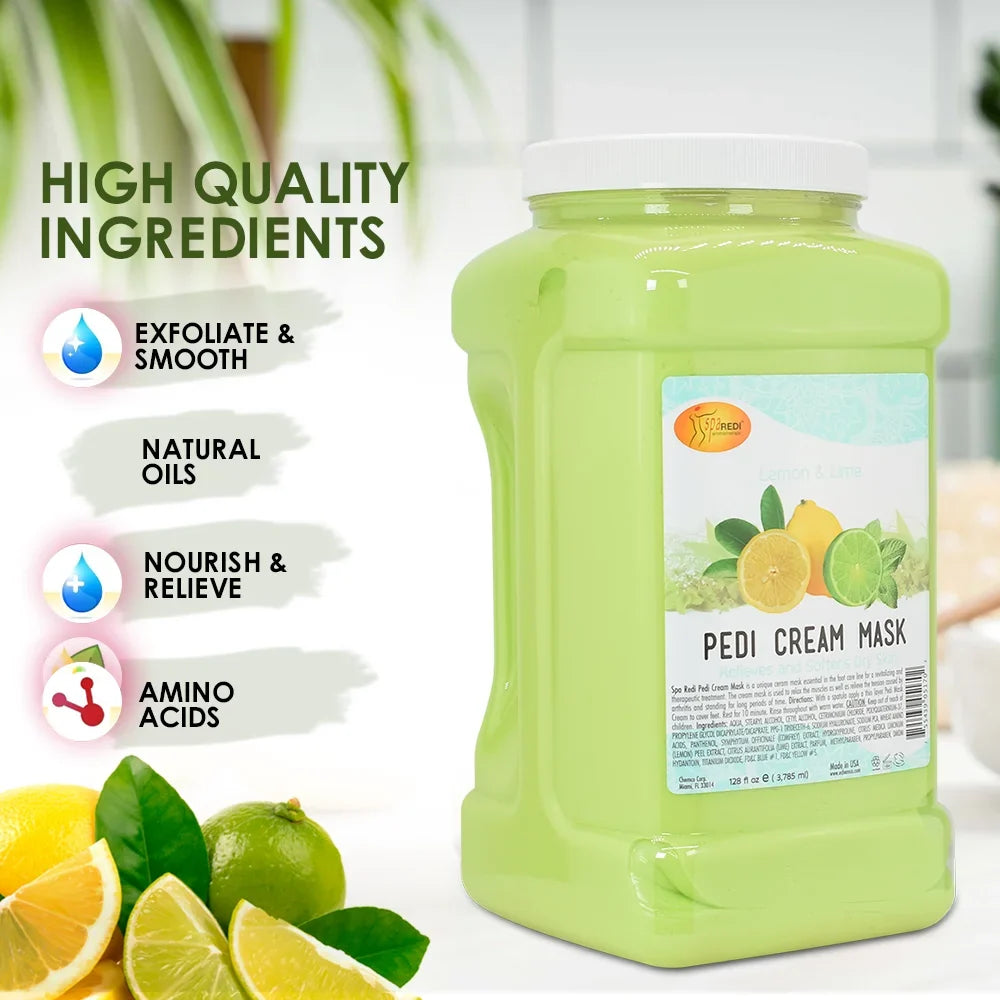 SPA REDI - Body and Foot Cream Mask, Lemon, 128 Oz - Pedicure Massage for Tired Feet and Body, Hydrating, Fresh Skin - Infpre-owned with Hyaluronic Acid, Amino Acids, Panthenol, Comfrey Extract