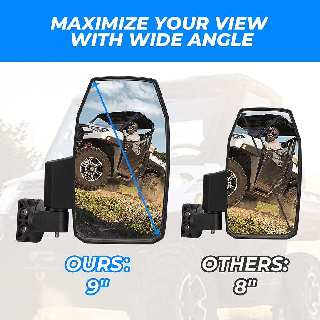 Kemimoto Side Mirrors,Wider UTV Side Mirrors Rear View Mirrors Compatible with Polaris Ranger XP 1000 900 570 General 1000 Can-Am Defender Maverick Trail for Pro-Fit (Not Door)