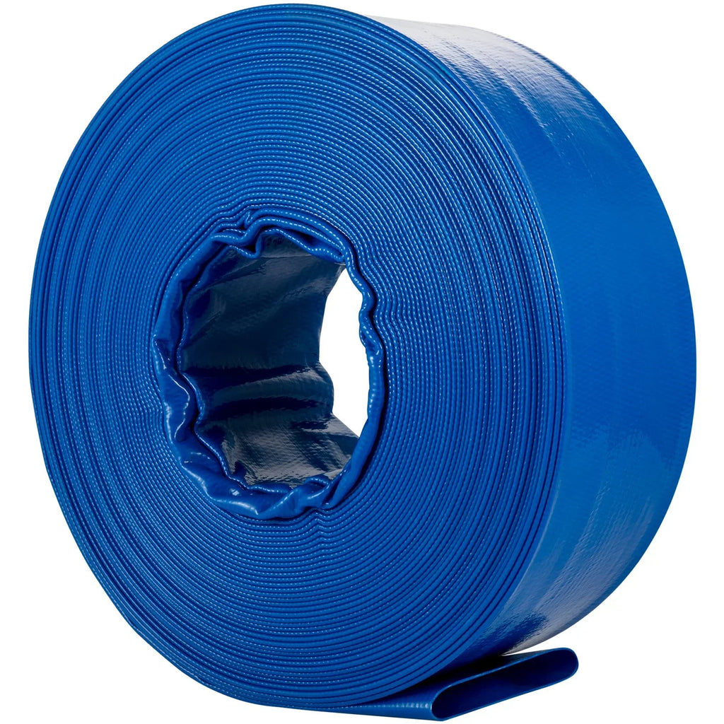 VEVOR Discharge Hose, 1-12" x 105', PVC Fabric Lay FLatitude Hose, Heavy Duty Backwash Drain Hose with Clamps, Weather-proof & Burst-proof, Ideal for Swimming Pool & Water Transfer, Blue