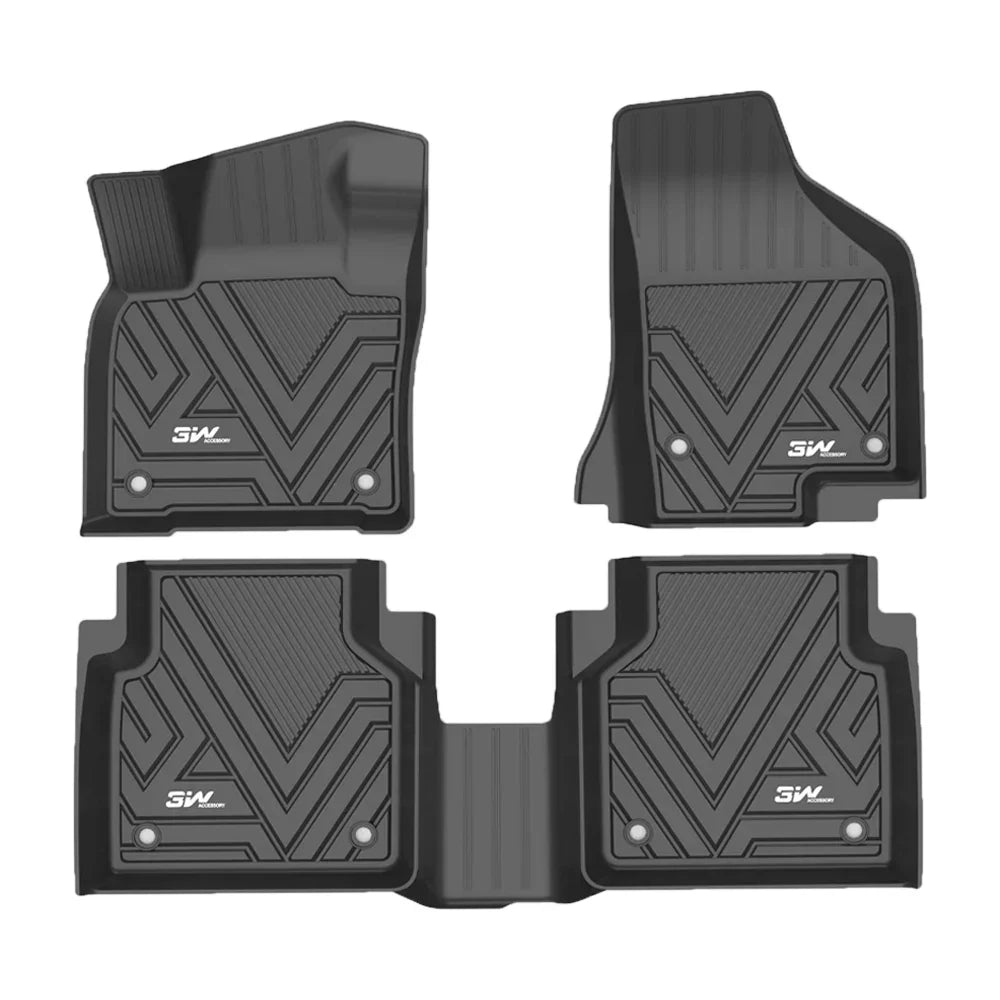 3W Floor Mats for Volkswagen Tiguan (2018-2023),TPE All Weather Custom Fit Floor Liner for Volkswagen Tiguan,1st & 2nd Row Full Set Car Liners,Black