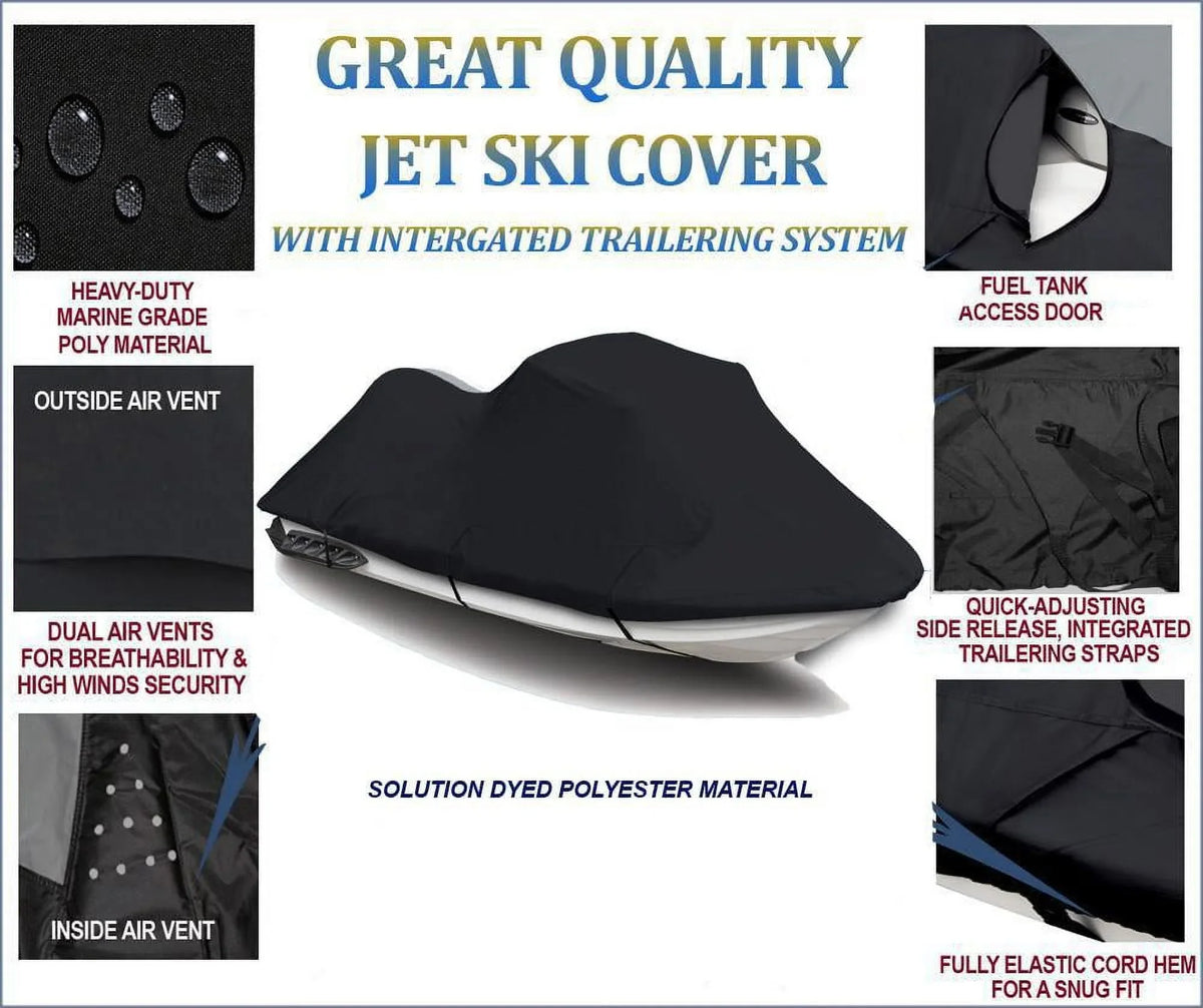 BLACK 600 DENIER JetSki Cover Compatible for Kawasaki Ultra 250X 2007 2008 Jet Ski Watercraft Cover