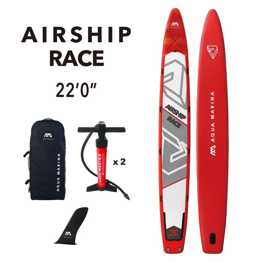 Aqua Marina Stand Up Multi-Person Paddle Board - AIRSHIP RACE 22'0" - InfLatitudeable SUP Package, including Carry Bag, Paddle, Fin, Pump & Safety Harness