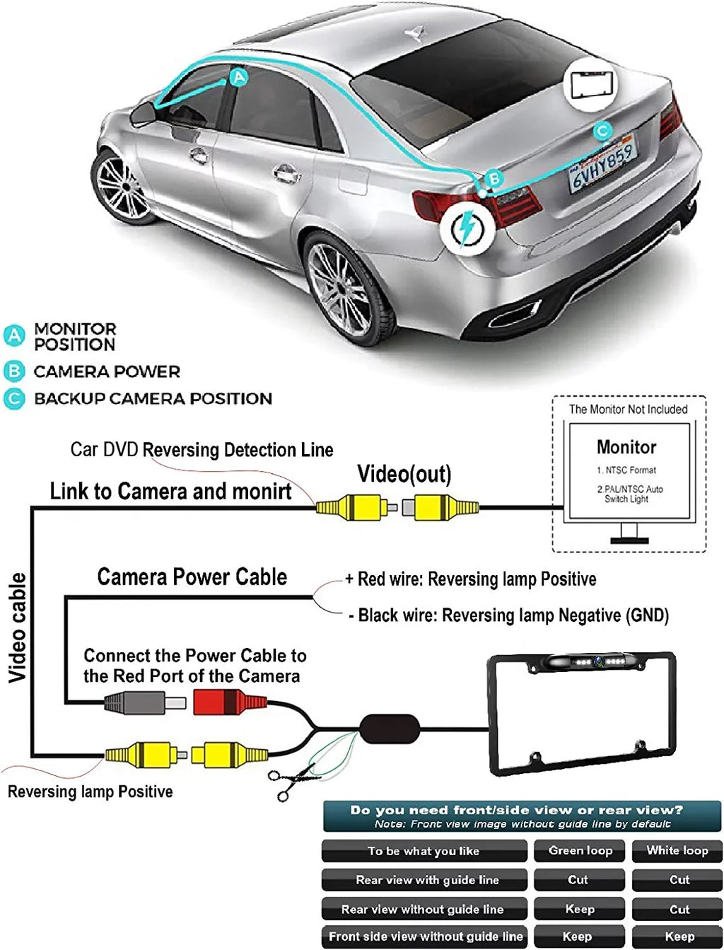 Backup Camera Rearview License PLatitudee Frame for ALPINE ILX-F411 ILXF411 Black