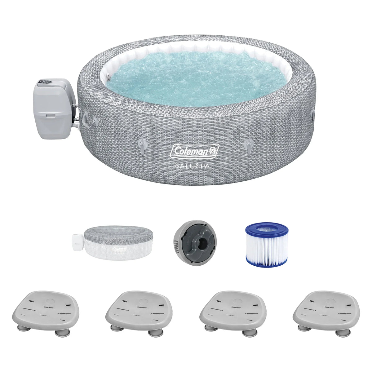 Coleman SaluSpa Sicily AirJet Hot Tub w/Set of 4 Bestway Pool & Spa Seat