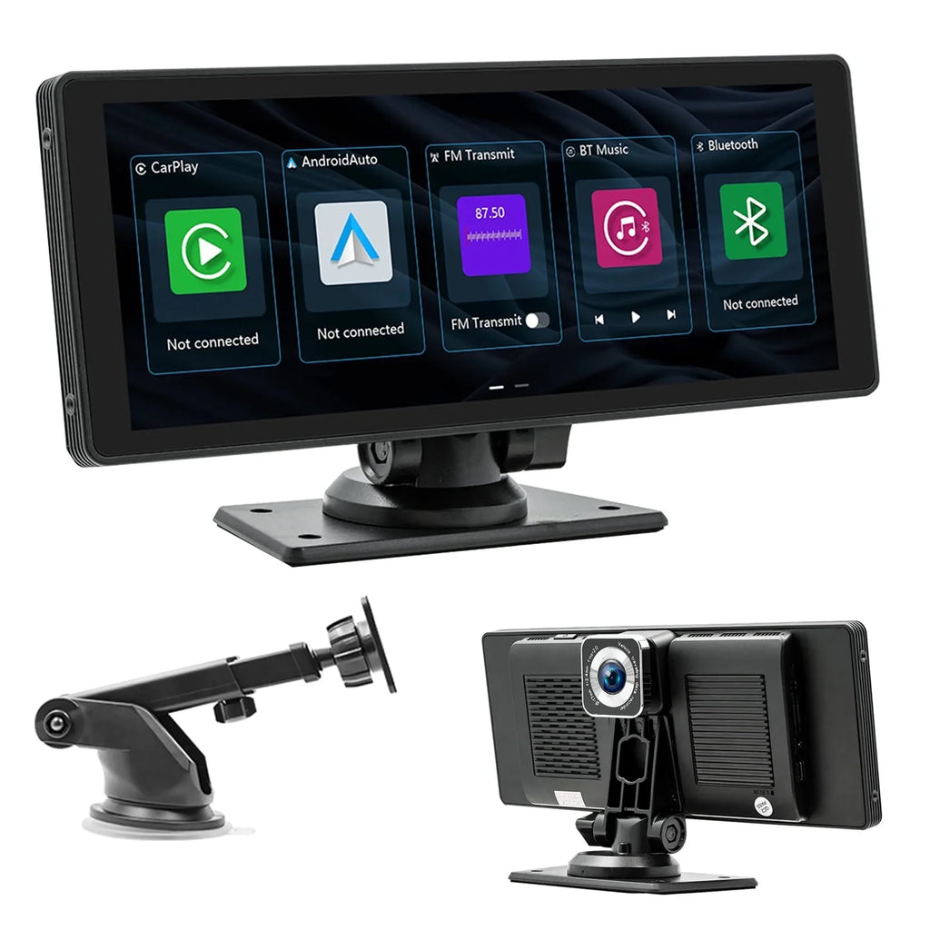 CAIHONG Portable 10.26" Wireless Carplay Screen & Android Auto with Adjustable & Detachable Mount, 2.5K Dash Cam & 1080P Backup Camera, HD IPS Touchdisplay, GPS Navigation, Bluetooth, Car Stereo, Radio