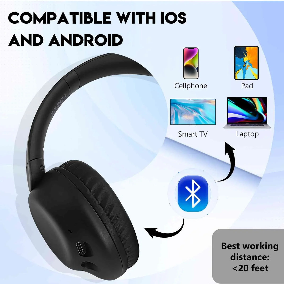 UrbanX UX991 Wireless Bluetooth Stereo Earphones High Resolution Audio Deep Bass Superior Comfort Over The Ear Headphones with Mic for Asus Zenfone Max Pro (M1) ZB601KL/ZB602K phone Call Support