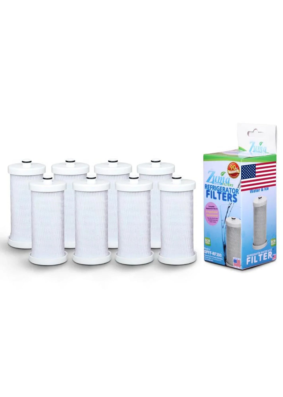 ZUMA Brand , Water and Ice Filter , Model # OPFF-RF300 , Compatible with Frigidaire® NGRG-2000 - 8 Pack - Made in U.S.A.