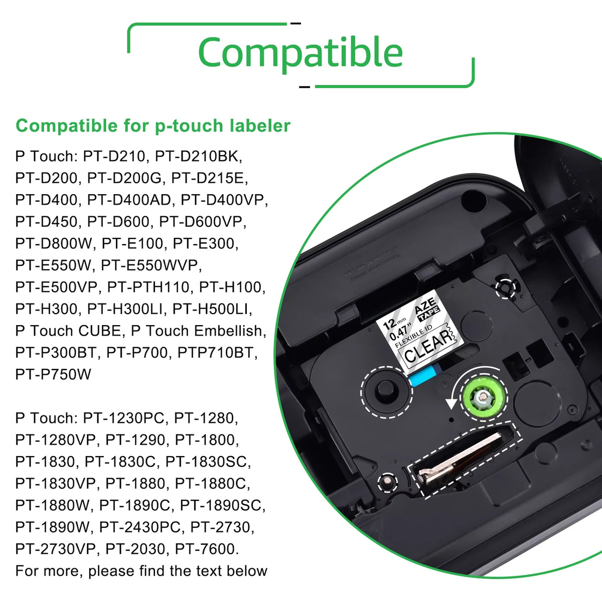 GREENCYCLE 30PK Compatible for Brother P-interactive 12mm x 8m Black on Clear TZ TZe TZe-FX131 TZ-FX131 TZe-131 TZ-131 Flexible ID Cable Wire Label Tape