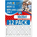 14x25x1 Air Filter MERV 11 Rating, 12 Pack of Furnace Filters Comparable to MPR 1000, MPR 1200 & FPR 7 - Made in USA by AIRX FILTERS WICKED CLEAN AIR.