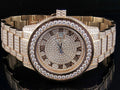 Mens Rose Gold SimuLatitudeed Diamond Watch 45MM DJ-04