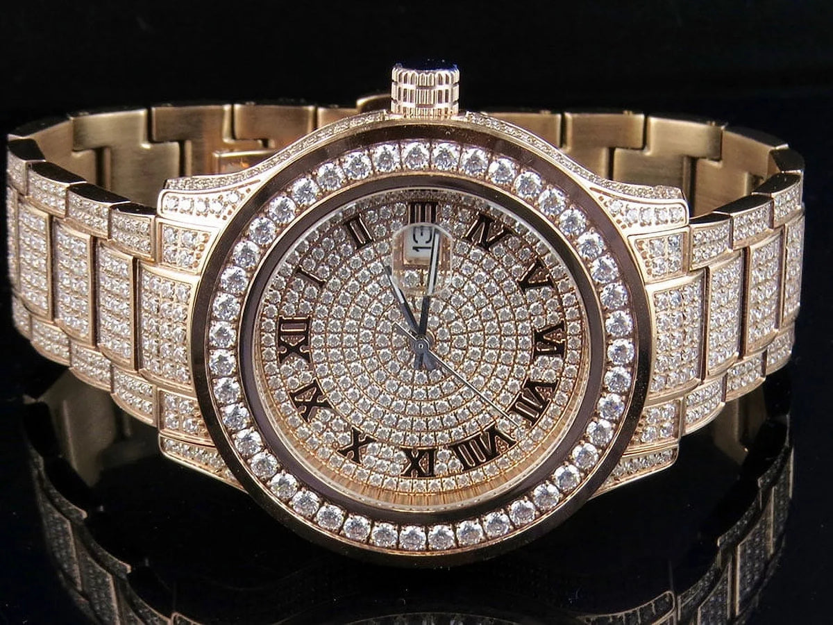 Mens Rose Gold SimuLatitudeed Diamond Watch 45MM DJ-04