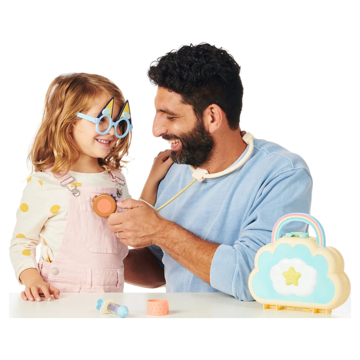 Bluey Cloud Bag Doctor's Set, Doctor Check Up Set, Toy Doctor's Playset with 7 Play Pieces, Stethoscope, Syringe, toy Bandage, Stickers, and more , Preschool, Toys for Kids, Ages 3+