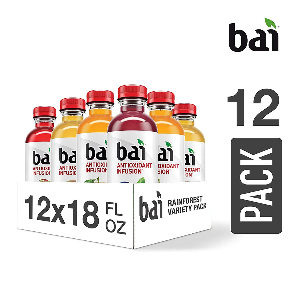 Bai Flavored Water, Rainforest Variety Pack, Antioxidant Infpre-owned Drinks, 18 Fluid Ounce Bottles, 12 Count, 3 Each of Brasilia Blueberry, Costa Rica Clementine, Malawi Mango, Sumatra Dragonfruit