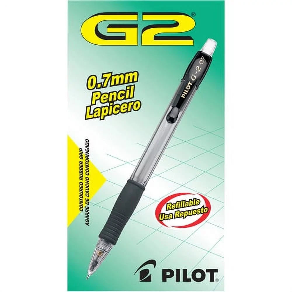 Pilot G2 Mechanical Pencils 0.7 mm Lead Diameter - Refillable - Clear, Black Barrel - 12 / Dozen
