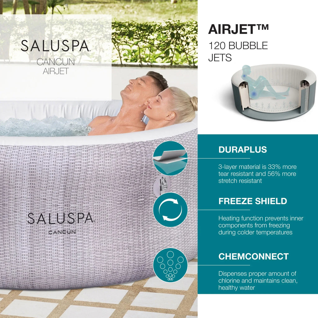 Bestway SaluSpa Cancun InfLatitudeable Hot Tub w/2 SaluSpa Spa Seat & 2 Pillows