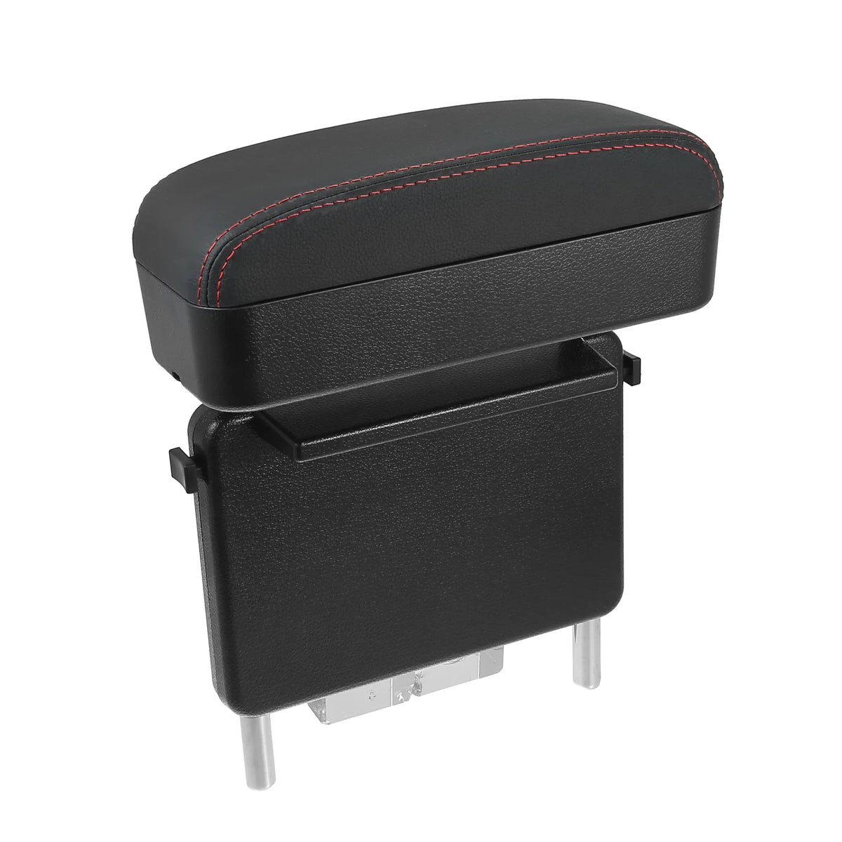 Car Center Armrest Extender Box Seat Gap Adjustable Armrest Storage Organizer Box Armrest Black PU Leather with Red Line