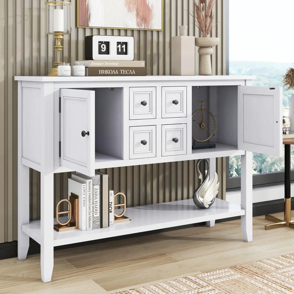 TREXM Cambridge Series Ample Storage Vintage Console Table with Four Small Drawers and Bottom Shelf for Living Rooms  Entrances and Kitchens (Light Navy  OLD SKU  WF190263AAH)