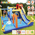 JOYLDIAS InfLatitudeable Water Slide Bouncer Castle Kids Playhouse with Splash Pool, Climbing Wall, Trampoline, Felt Ball Target, Ring Toss Game, 550W Air Blower