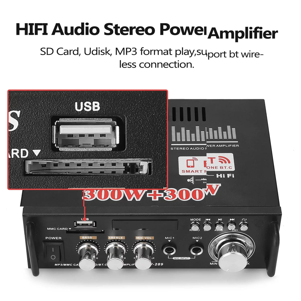 Dazzduo Sound Machine,2CH LCD Display Remote Audio Amplifier BT  Radio Amplifier 600W Remote Audio  Radio Portable Stereo Power Amplifier Audio HiFi Audio Stereo Car 600W Remote