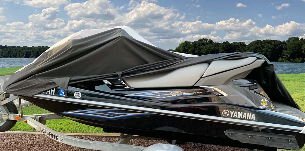 SUPER HEAVY-DUTY TOP OF THE LINE JETSKI Cover Compatible for YAMAHA PWC jet ski cover wave runner FZS 2009-2016 Black/Grey