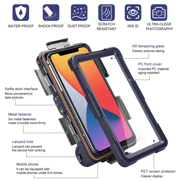 UrbanX Professional [15m/50ft] Swimming Diving Surfing Snorkeling Photo Video Waterproof Protective Case Underwater Housing for Sony Xperia XA1 And all Phones Up to 6.9 Inch LCD with Lanyard