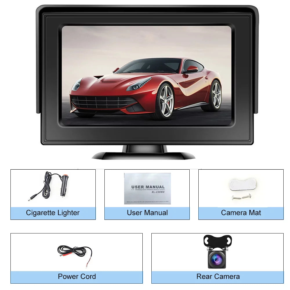 Wireless Backup Camera Kit with Stable Digital Signal, 4.3’’ Monitor& Rear View Camera InstalLatitudeion for Truck, Van, Camping Car, SUV Reverse automatic display