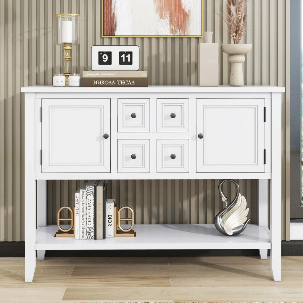 TREXM Cambridge Series Ample Storage Vintage Console Table with Four Small Drawers and Bottom Shelf for Living Rooms  Entrances and Kitchens (Light Navy  OLD SKU  WF190263AAH)