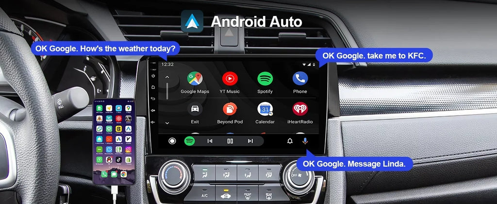 Android 10 Double Din Car Stereo for Honda Civic 2016-2020 with 9 Inch Touchdisplay Radio Built-in Wireless Carplay/Android Auto/GPS/Bluetooth/FM/AUX-in/Steering Wheel Control Backup Camera 2+32G