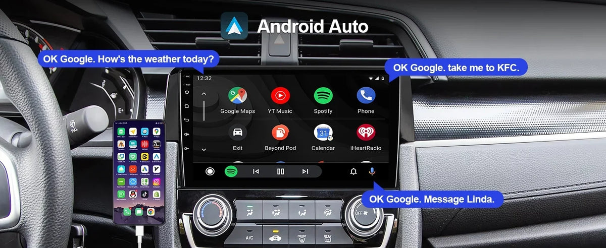 Android 10 Double Din Car Stereo for Honda Civic 2016-2020 with 9 Inch Touchdisplay Radio Built-in Wireless Carplay/Android Auto/GPS/Bluetooth/FM/AUX-in/Steering Wheel Control Backup Camera 2+32G