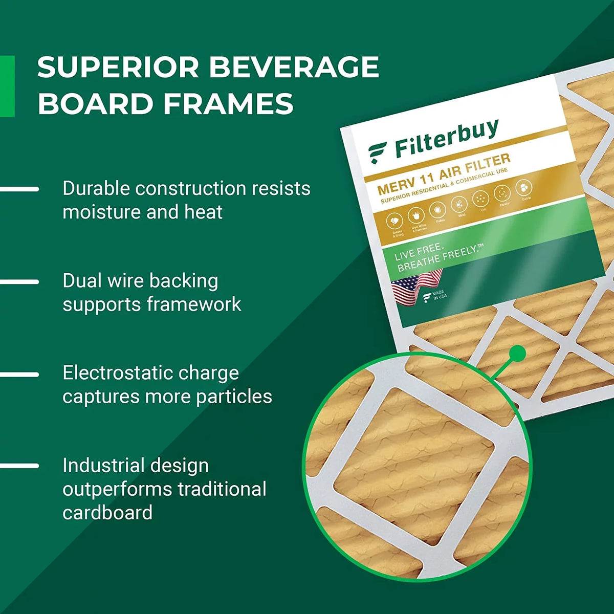Filterbuy 11.5x21x2 MERV 11 Pleated HVAC AC Furnace Air Filters (2-Pack)
