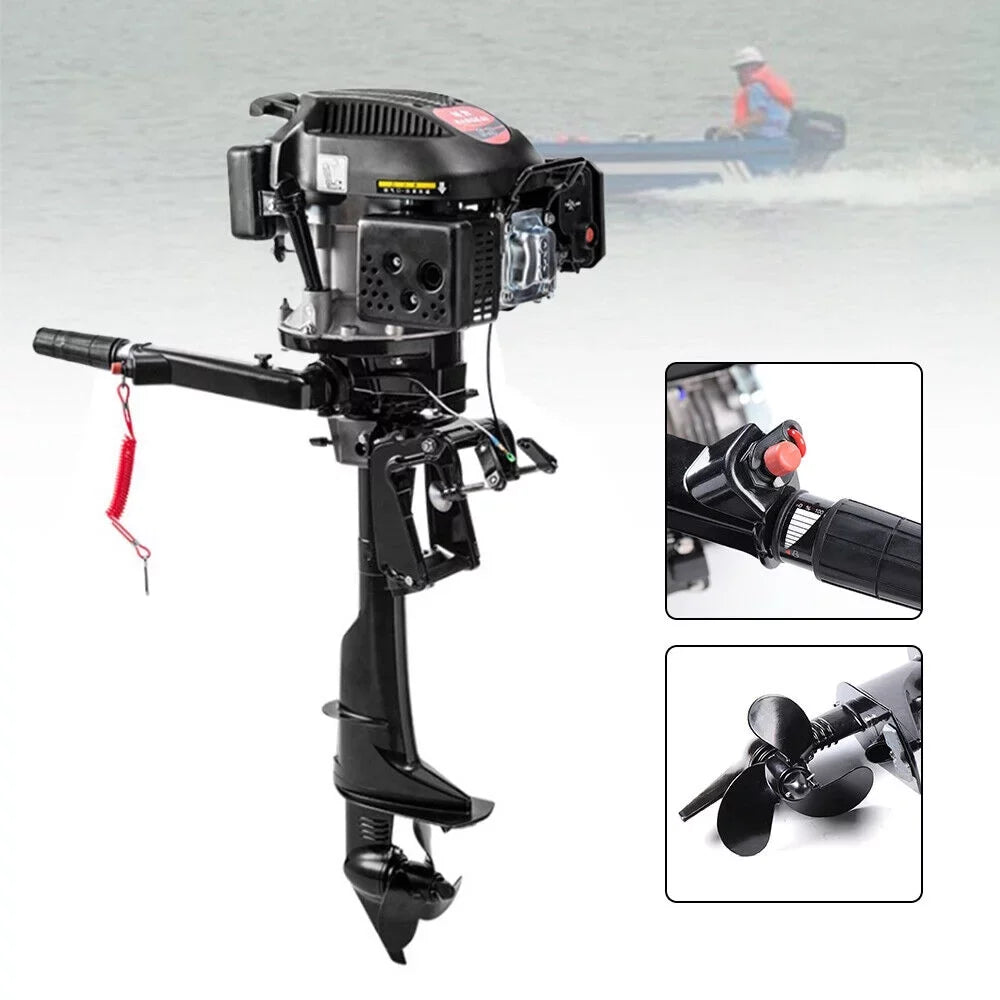 6 HP 4-Stroke Heavy Duty Outboard Motor Fishing Boat Engine Air Cooling System
