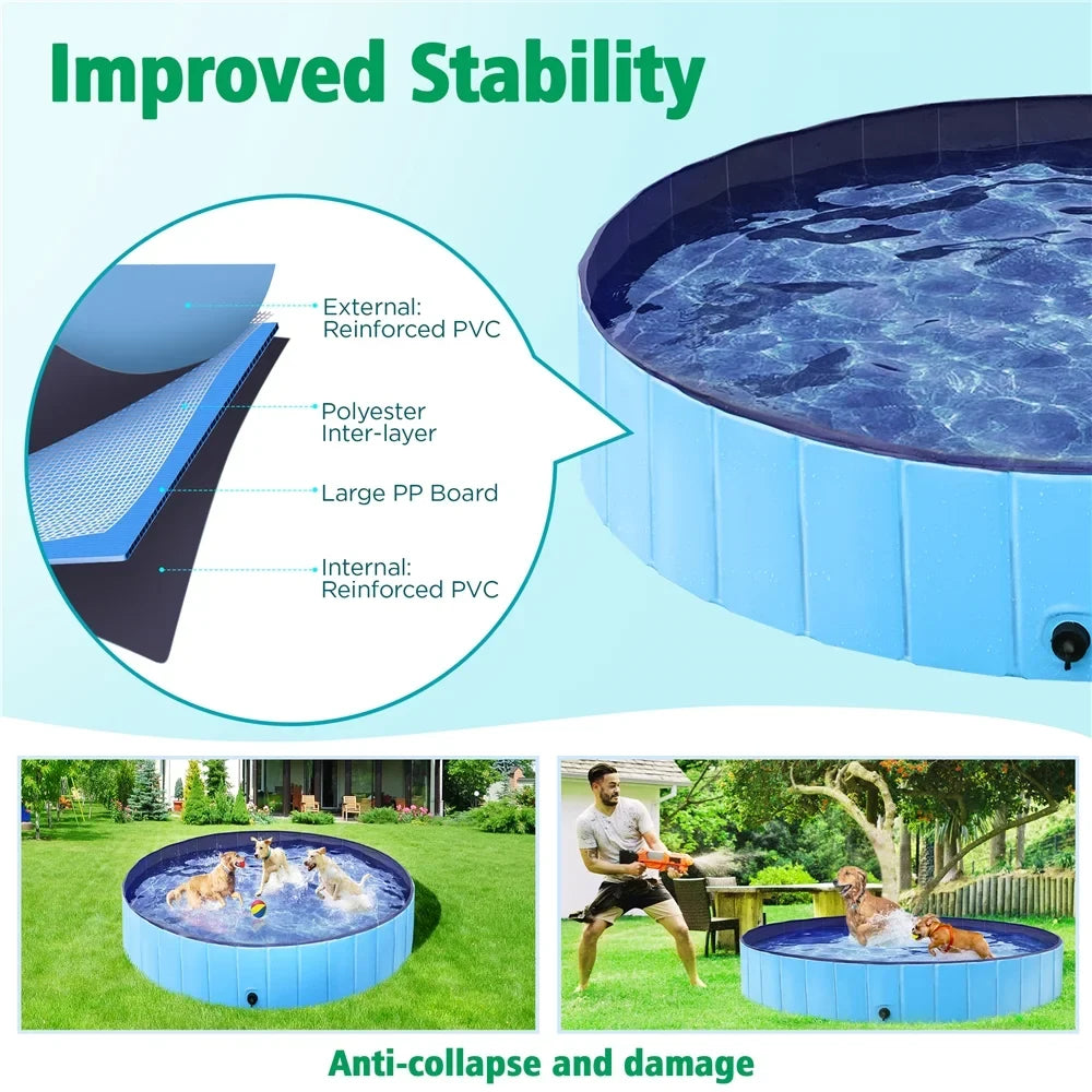Topeakmart Foldable Dogs Swimming Pool for Indoor and Outdoor, XXXXL, Blue