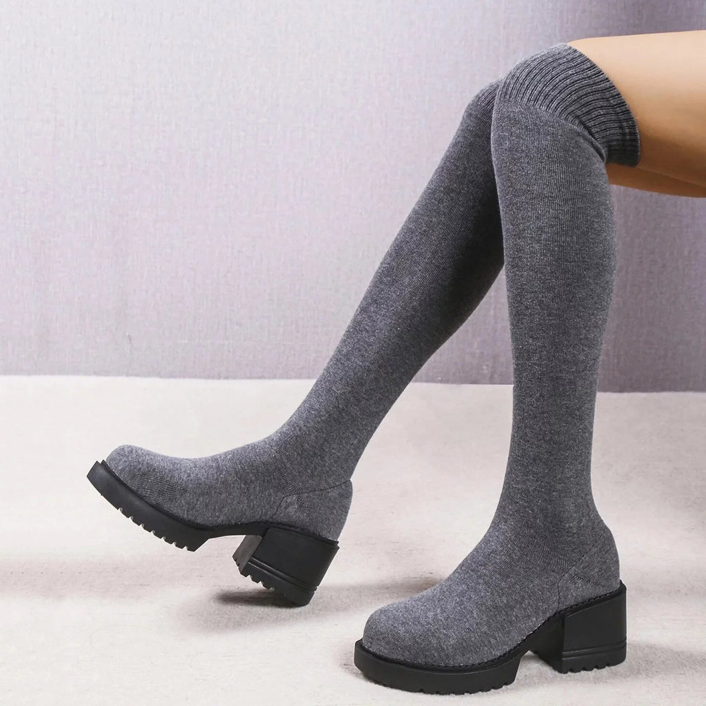 PMUYBHF Pull on Work Boots Women Minimalist Heeled Sock Boots Long Boots Ladies Knee Length Boots Buckle Winter Boots for Women Waterproof Snow Size 11