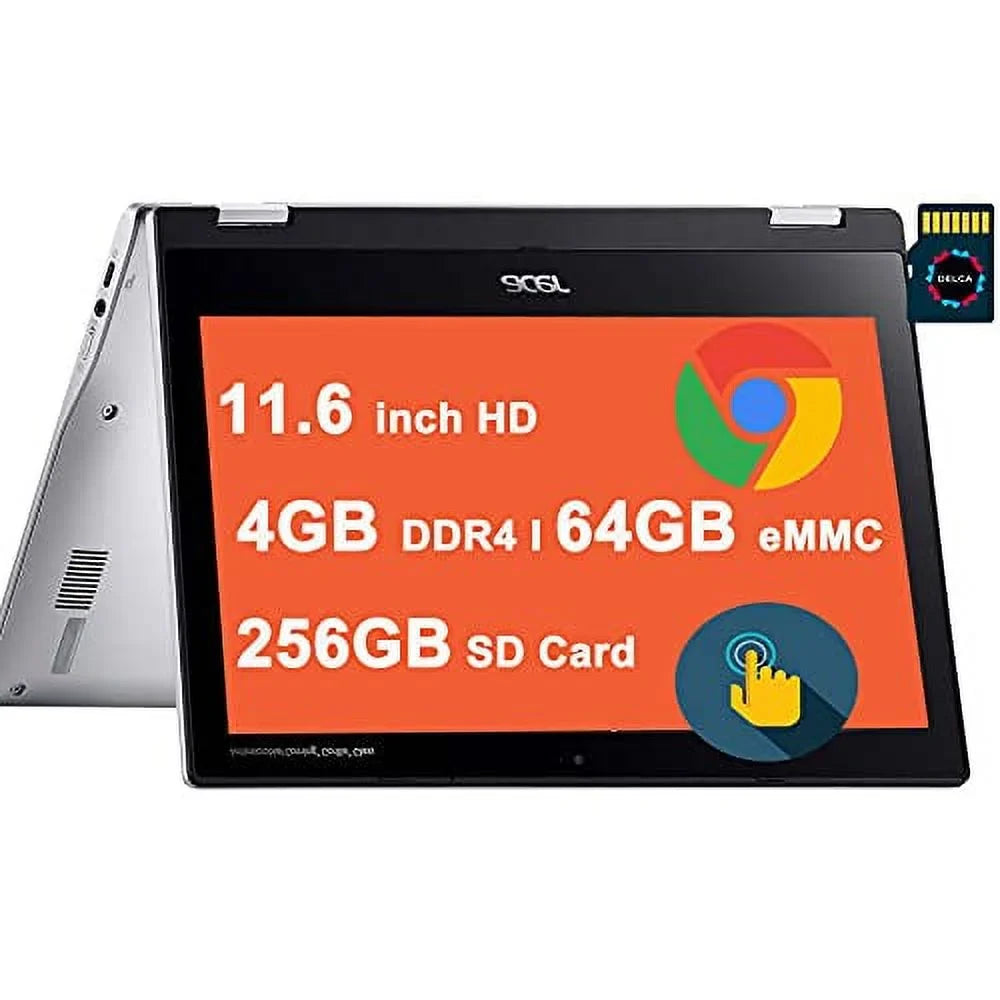 Acer Spin 311 Chromebook 11 Premium 2-in-1 Laptop 11.6 Inch HD IPS Touchdisplay MediaTek Octa-Core MT8183C Processor 4GB DDR4 64GB eMMC + 256GB SD Card USB-C WiFi5 ChromeOS Silver + 32GB MicroSD Card