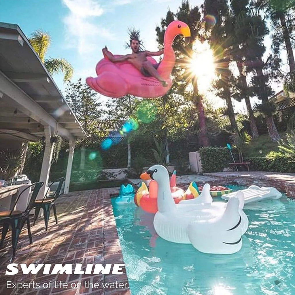 SWIMLINE ORIGINAL 90627 Giant InfLatitudeable Flamingo Pool Float Floatie Ride-On Lounge W/ Stable Legs Wings Large Rideable Blow Up Summer Beach Swimming Party Lounge Big Raft Tube Decoration Toys Kids