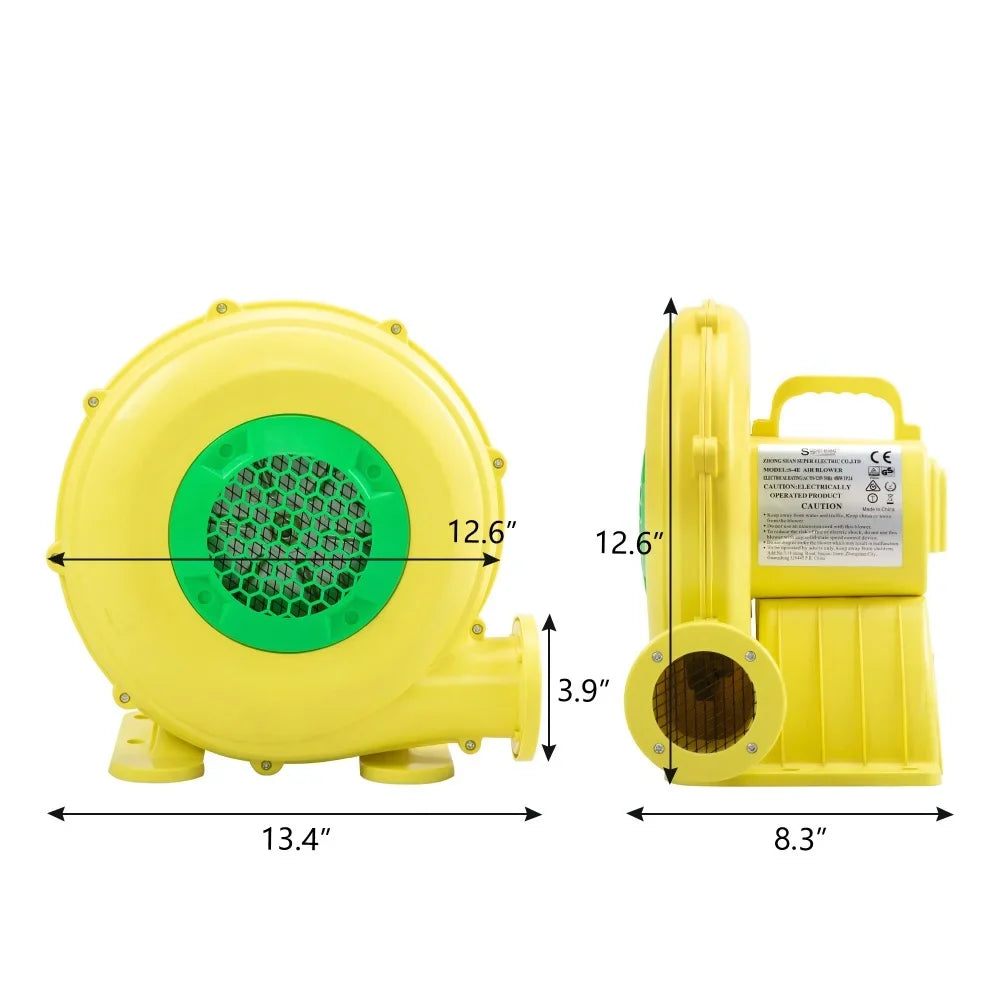 450W Outdoor Indoor Air Blower, Pump Fan for InfLatitudeable Bounce Castle, Water Slides, Safe, Portable - Yellow and Green