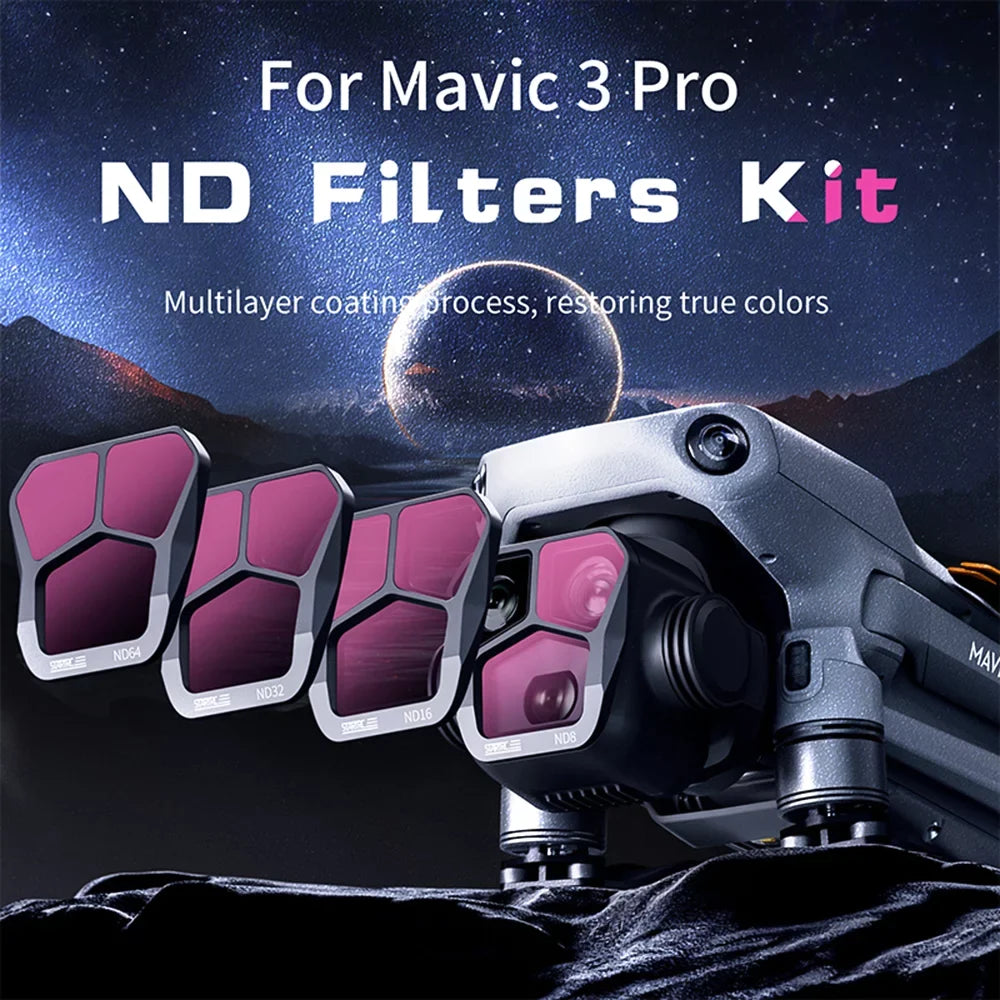 Docooler  4-Pack  Filters ND8ND16ND32ND64 Lens Filter Aluminum Material AGC Optical Glass Waterproof Scratch-resistant -reflective Coatings Compatible with  Mavic 3 Pro
