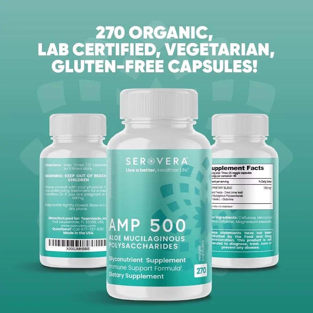 Serovera AMP 500-Immune Support Supplement for Colon Health-Immune System ModuLatitudeor with L-Glutamine-270 Veggie Caps-Gluten Free- Up to 3 Months Supply