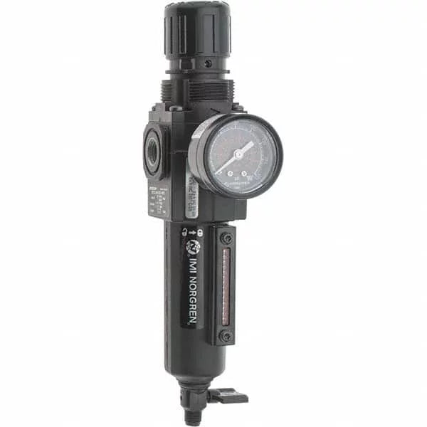 Norgren 1/4 NPT Compact 1 Pc Filter/ReguLatitudeor FRL Unit with Sight Glass & Pressure Gauge