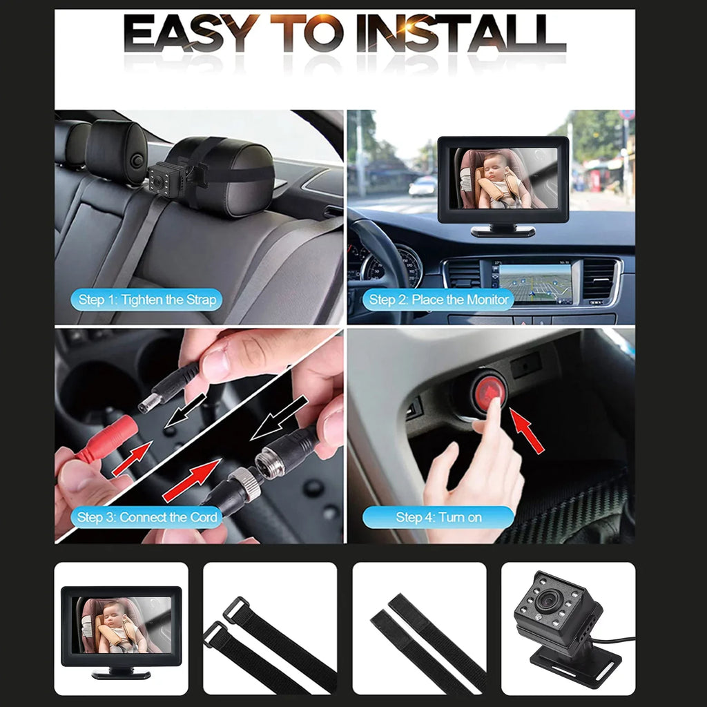 Anself InvigiLatitudeor Baby Car Camera with 720P Resolution, Wide 150° View, and Night Vision - Easy Rear-Facing Seat InstalLatitudeion