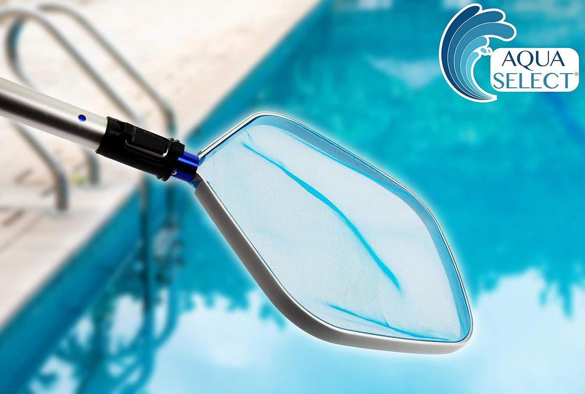 Deluxe Heavy-Duty Pool Skimmer With Ultra Fine Mesh | Remove Leaves And Debris For Inground Pool, Above Ground Pool, Fountain And Spas | Chemical-Resistant | Blue
