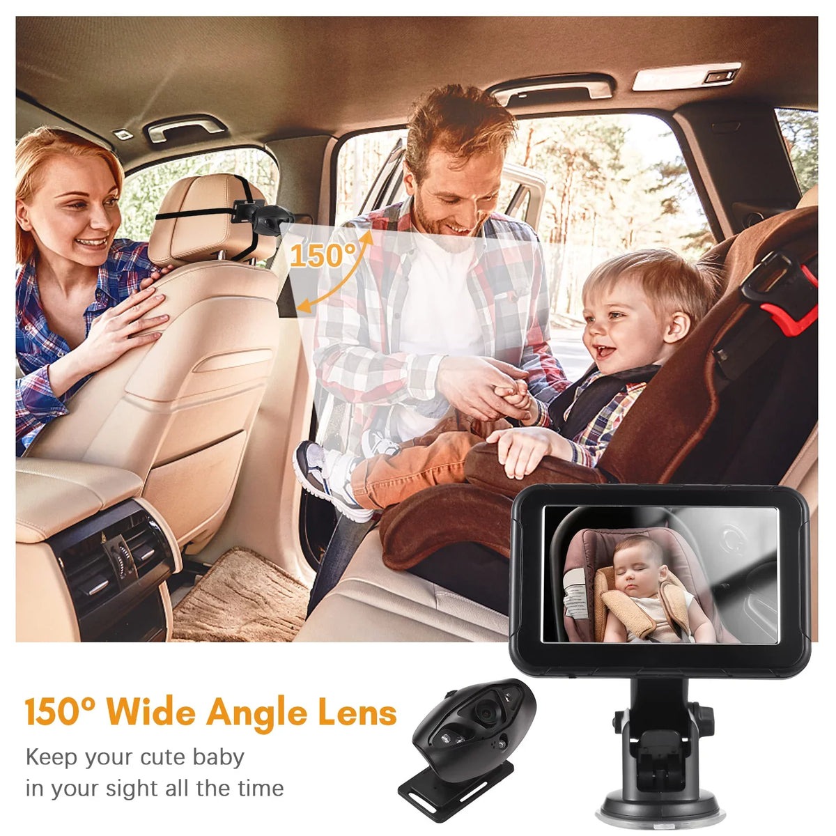 Pinnaco Baby Car High Resolution Camera InvigiLatitudeor 5 Inch Mirror Display Night Vision 150° Wide View