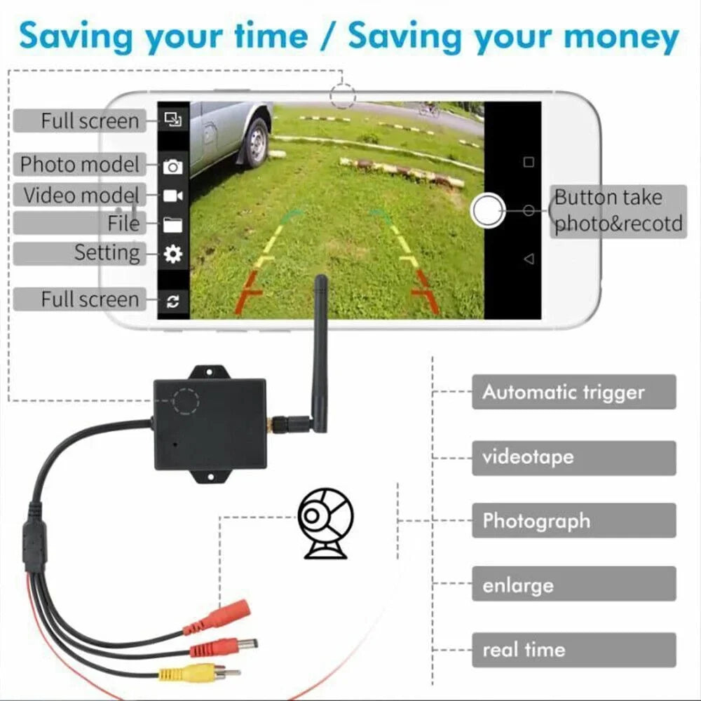 Convert your Wired Rear View Camera to Wireless with this Car Reversing Camera AV to Wifi Transmitter Module - 2.4G Wireless - Easy InstalLatitudeion