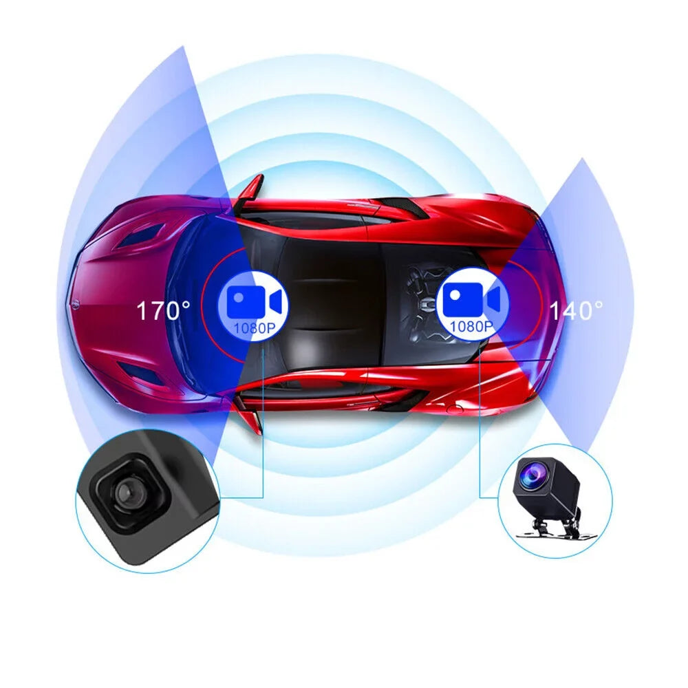 Kqiang 4K 12" Dash Cam Mirror GPS WiFi Voice Control Car Rear View Backup Dual Camera