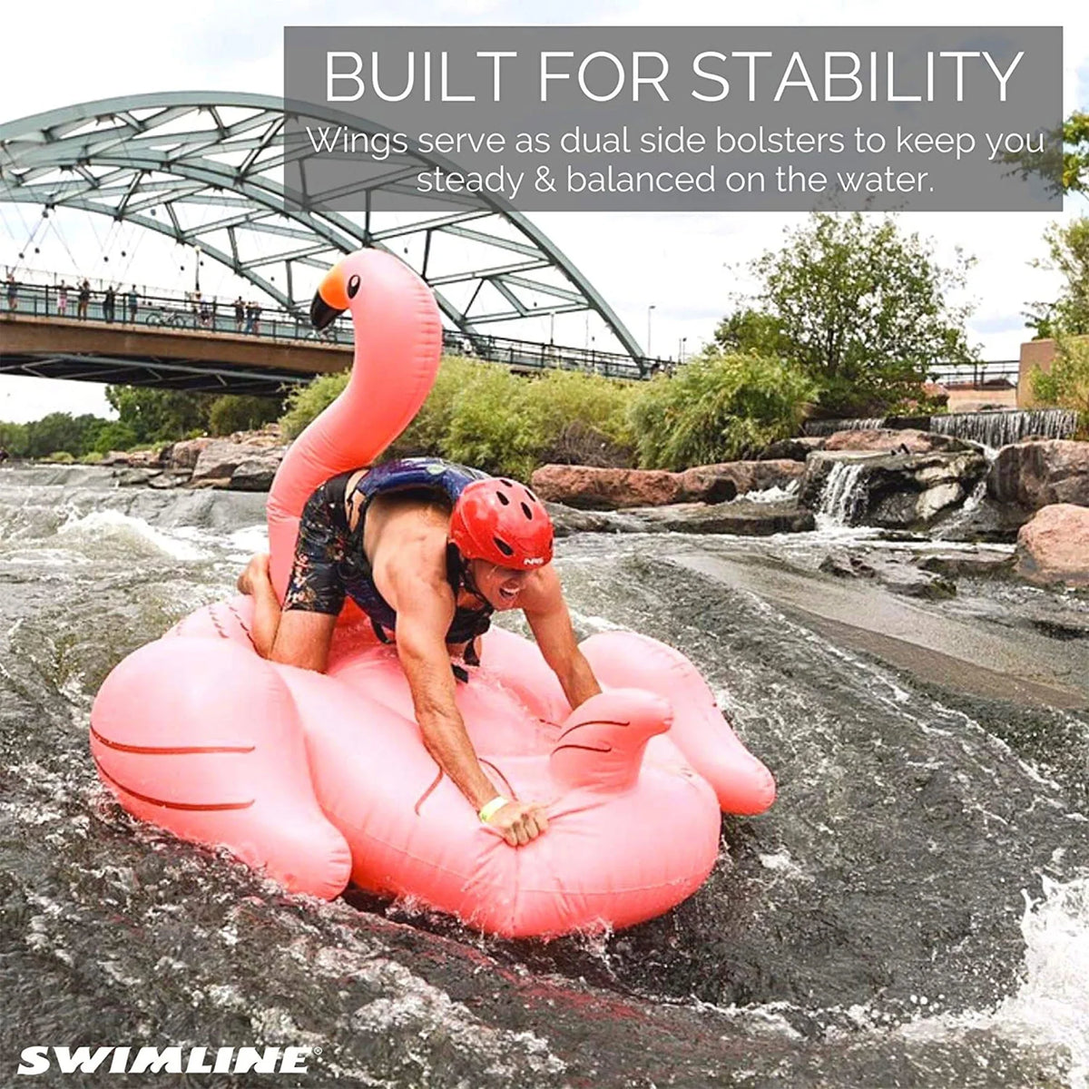 SWIMLINE ORIGINAL 90627 Giant InfLatitudeable Flamingo Pool Float Floatie Ride-On Lounge W/ Stable Legs Wings Large Rideable Blow Up Summer Beach Swimming Party Lounge Big Raft Tube Decoration Toys Kids