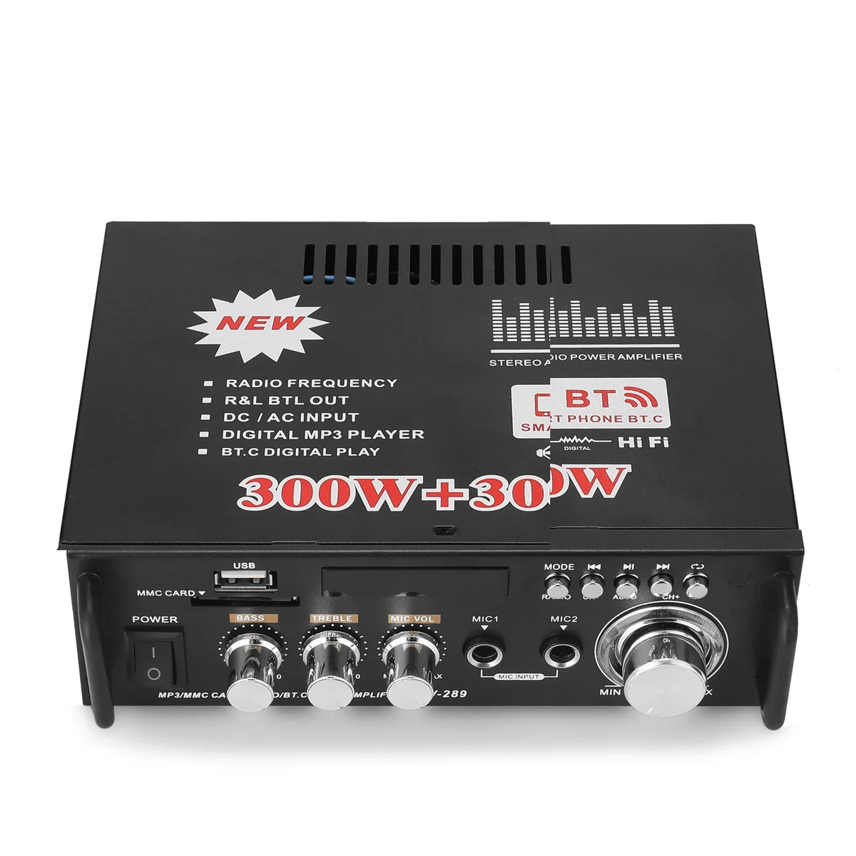 Dazzduo Sound Machine,2CH LCD Display Remote Audio Amplifier BT  Radio Amplifier 600W Remote Audio  Radio Portable Stereo Power Amplifier Audio HiFi Audio Stereo Car 600W Remote